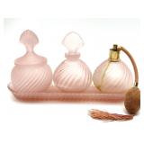 Vintage Pink Satin Glass Vanity Tray and Bottle Vintage Pink Satin Glass Vanity Tray and Bottle