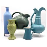 Blue Art Glass Bottle Vase 11.5", Turquoise Blue Art Glass Bottle Vase 11.5", Turquoise