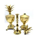 Brass Pineapple Lidded Dishes and Candlestick - Brass Pineapple Lidded Dishes and Candlestick -