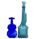 Vintage Blue Glass Musical Instrument Bottles Vintage Blue Glass Musical Instrument Bottles