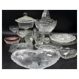 Heart Shaped Glass Plate 13", Glass Basket, Glass Heart Shaped Glass Plate 13", Glass Basket, Glass