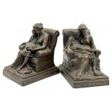 Vintage Woman and Daughter Bookends - crack and Vintage Woman and Daughter Bookends - crack and