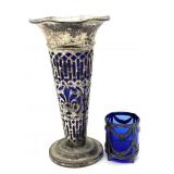 Cobalt Blue Glass Vase in Metal Vase 8"