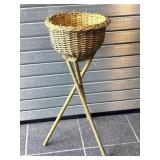 Painted Wicker and Wood Plant Stand 11.5" x 27"