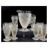 Iris and Herringbone Glass Pitcher and (8)