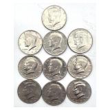 (10) 1972-1992 Kennedy Half Dollars