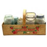 Atlas Good Luck Jar and Blue and Clear Glass Jars