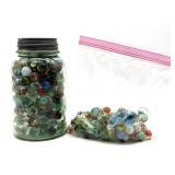 Marbles in Vintage Jar and Marbles and Shooter