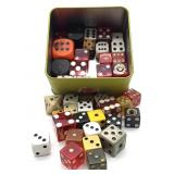 Vintage and Newer Dice in Tin