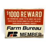 Farm Bureau Member $1000 Reward Metal Sign 16" x