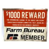 Farm Bureau Member $1000 Reward Metal Sign 16" x