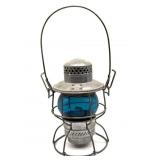 Antique Adlake Railroad Lantern with Teal Glass