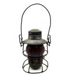 Antique AT&SFRY Railroad Lantern with Red AT&SF