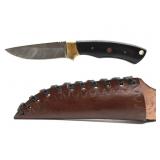 Custom Handmade Damascus Blade Knife with Leather