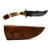 Custom Handmade Damascus Blade Knife with Leather