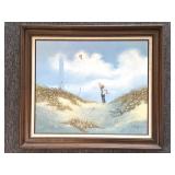 Original Seaside Painting by K. Scheffer, Framed
