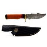 Custom Handmade Damascus Blade Knife with Leather