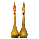 (2) Vintage MCM Empoli Amber Glass Genie
