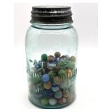 Marbles in Atlas Glass Jar- jar is 7"- no