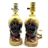 Vintage MCM Pair of Lady Head Lamp 10.5"-