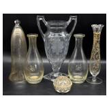 Crystal and Glass Vases and Flower Frog 11.25"