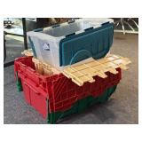 (4) Plastic Totes with Attached Lids - 27" x 17"