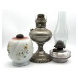 Metal Oil Lamp, Glass Oil Lamp, and Painted