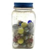 Shooters and Marbles in Glass Jar- jar is 7"