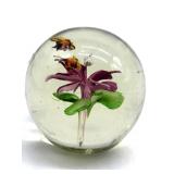 Flower and Bees Art Glass Paperweight 3" x 3"