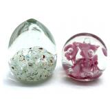 (2) Art Glass Paperweights 2.5" x 3" and Smaller