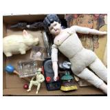 Antique Doll, Doll Book, Piggy Bank (cracking),