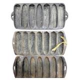 (3) Cast Iron Cornbread Pans 12.5"