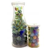 Marbles in Milk Bottle and Glass Jar- milk
