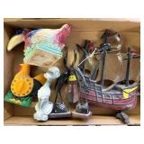 Vintage Poodle Figure, Wood Cranes, Bird Planter,