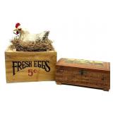 Wood Egg Crate Decor with Attached Chicken and