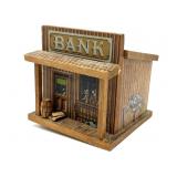 Vintage Wood Old West-Style Bank Coin Bank 4.5" x