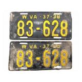 1937-38 West Virginia License Plate Set