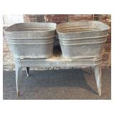 Vintage Wheeling Galvanized Wash Tub Stand with