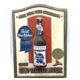 Vintage Pabst Blue Ribbon Beer Plastic Sign 10.5"