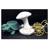 Mushroom Cement Garden Decor, Frog Planter, and
