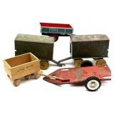 Vintage Metal, Tin, and Wood Toy Trailers 9.5"
