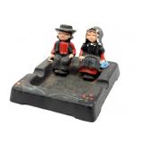 Dutch Couple Painted Cast Iron Ashtray 3.25" x