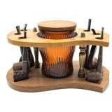 Vintage Wood Pipe Stand with Glass Humidor Jar