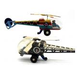 (2) Tin Toy Helicopters 10"- one is missing