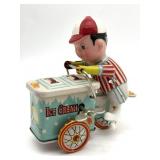 Tin Toy Wind-Up Ice Cream Cart 4" x 4.5"- Made