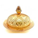 Marigold Carnival Glass Iris & Herringbone Round