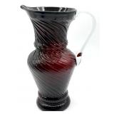 Romania Red Hand Blown Glass Swirled Pitcher