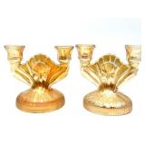 Pair of Marigold Carnival Glass Iris and
