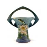 Roseville Water Lily Blue Pottery Basket Handled