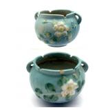 Roseville Pottery 653-3" Blue with White Rose